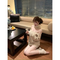 批发M900高领露背套头<b class='q'>连衣裙</b>女秋冬纯欲<b class='q'>宽松</b>长袖露肩外穿针织包臀裙