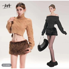 批发龙牙童【加州信号】针织秋季短裙长袖套装<b class='q'>韩版</b>短款百搭秋冬加厚