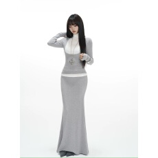批发【下周六】加厚灰色裙子假两件长袖高领上衣鱼尾半身裙套装女秋冬