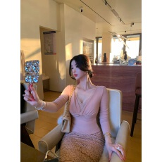 批发【Fart Shop】捕梦录 带胸垫<b class='q'>蕾丝</b>长袖女冬<b class='q'>半身裙</b>粉色纯欲圣诞套装