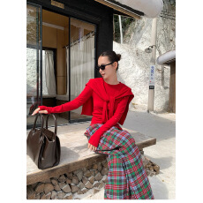 批发label方 红色磨毛<b class='q'>长袖</b><b class='q'>t</b>裇<b class='q'>女</b>冬修身显瘦圣诞气质外搭披肩短款上衣