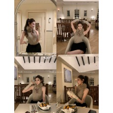 批发F PROJECT【温蒂小姐】狐狸毛围脖挂脖针织<b class='q'>背心</b>上衣冬可拆卸毛领