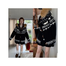 批发红人馆外套<b class='q'>女</b>秋冬2025新款今年流行爆款黑色毛领慵懒风牛角扣上衣