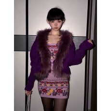 批发多巴胺毛领毛衣女韩系冷淡<b class='q'>两件套</b>冬装费尔岛抹胸<b class='q'>连衣裙</b>包臀短裙子