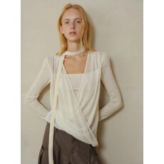 批发someone sometimes原创垂褶交叠网纱假两件丝绒挂脖羊毛针织上衣