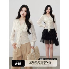 批发誉芝yuzhi 气质优雅<b class='q'>波点</b><b class='q'>雪纺</b><b class='q'>衫</b>春夏新款飘带V领收腰显瘦长袖上衣