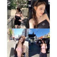 批发JMSHOP Miu系热恋1.0 纯欲修身抹胸上衣女仿亚麻坎肩针织小外套