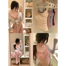 批发白水女 柔光纱纱 V领交叉网纱吊带背心女温柔透感美背纯欲上衣