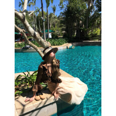 批发8uioio '易梦玲同款'荷叶边v领<b class='q'>长袖</b><b class='q'>衬衫</b>女春新款气质显瘦a字长裙