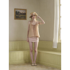 赵露思同款Moonmoi| 夏野白日梦 抽褶编织系带醋酸吊带背心女