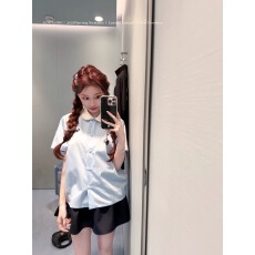 批发COOLLINE林子熙 钟爱<b class='q'>娃娃领</b> 26miu蓝色短袖<b class='q'>衬衫</b>/两色半身裙套装