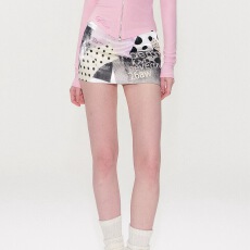 批发The NeverMore于此赴春辣妹低腰半身裙复古印花缎<b class='q'>面包</b>臀短裙