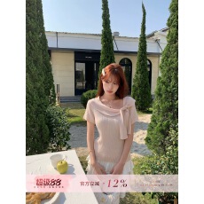 批发morning bloom露肩蝴蝶结针织短袖T恤女2026夏季甜美气质显瘦上衣