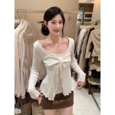 批发RoseGrowth柔欲蕾丝初秋半<b class='q'>裙</b>薄款长袖针织衫假两件v领收腰上衣女