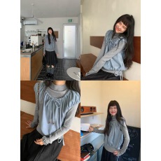 批发你好卡农 抽绳背心+木耳边打底T恤<b class='q'>套装</b>女秋冬设计感叠穿长袖上衣