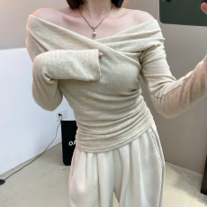 批发【官图 溜溜条羊绒260克】不规则一字肩打底衫<b class='q'>T</b><b class='q'>恤</b>女<b class='q'>露肩</b>上衣潮