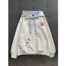 批发薄款/加绒 刺绣【华棉复合】美式格纹拼接绑带连帽卫衣<b class='q'>女</b>