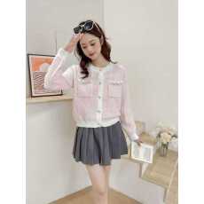 批发法式小香风亮钻口袋针织开衫女春秋新款甜美减龄时尚软糯毛衣外套