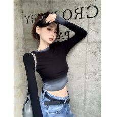 批发【螺纹德绒】美式甜辣辣妹长袖打底衫跳舞爵士短款上衣<b class='q'>女</b><b class='q'>欧美</b>显瘦