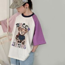 批发含棉女童短袖t恤2026大童夏季洋气插肩体恤儿童夏装宽松短袖上衣