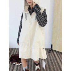 批发欧货夏季新款韩版抽绳设计休闲连帽无袖<b class='q'>连衣裙</b>