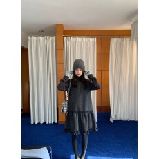 批发法式复古减龄木耳边羊毛呢无袖背心连衣裙少女减龄连衣裙