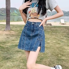 批发高腰开叉牛仔半身短裙女2025夏季显瘦a字内存设计防走光包臀裙裤