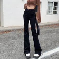 批发黑色微喇牛仔裤女2025年秋季新款高腰显瘦修身马蹄裤chic喇叭裤子