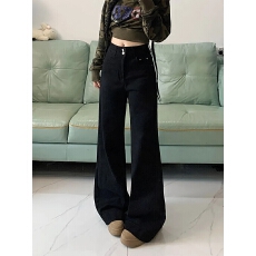批发黑色不贴腿显瘦微喇<b class='q'>牛仔裤</b>女2025秋季复古宽松<b class='q'>弹力</b>阔腿马蹄裤子潮