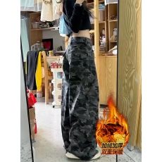 批发美式辣妹<b class='q'>迷彩</b>牛仔<b class='q'>裤</b>女冬季2025加绒高腰宽松直筒小个子工装阔腿<b class='q'>裤</b>