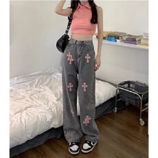 批发十字架<b class='q'>牛仔裤</b>女2026年春季新款高腰直筒宽松阔腿裤裤子高街ins潮