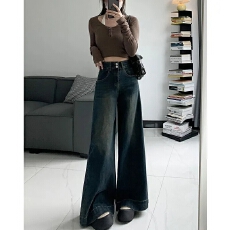 批发个性百搭潮流<b class='q'>直筒</b><b class='q'>牛仔裤</b><b class='q'>女</b>春秋季新款高腰宽松阔腿拖地<b class='q'>牛仔裤</b>潮