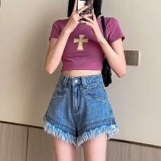 批发牛仔<b class='q'>短裤</b>女夏季薄款新款宽松显瘦流苏<b class='q'>高腰</b>2026年a字毛边阔腿裤潮