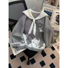 批发海军领学院风可爱小猫套头毛衣女宽松外穿春秋冬2025新设计感外套