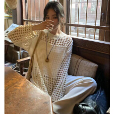 批发法式气质镂空针织连衣裙中长款叠穿空调<b class='q'>罩衫</b>度假裙子