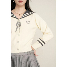 批发学院风甜美海军领开衫毛衣女2025年<b class='q'>秋</b>冬新款蝴蝶结短款针织衫上衣