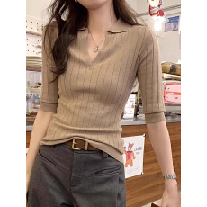 批发2026夏季新款气质polo领修身<b class='q'>中袖</b>针织衫女T恤 安迪绒