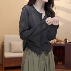 批发大量出货2026年春季新款韩系甜美减龄<b class='q'>镂空</b>花边针织开衫女