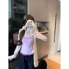 批发撞色木耳边叠穿针织吊带背心碎花打底T恤女2026春季新款<b class='q'>时尚</b>套装