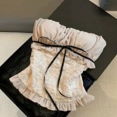 批发己出货 德纯欲风性感蕾丝拼接有胸垫抹胸<b class='q'>背心</b>