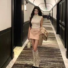 批发Barb Chill粉色灯芯绒半身裙套装女冬喵系<b class='q'>无袖</b>背心