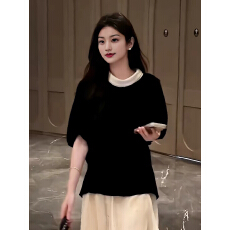 批发大码赫本风千金感短袖t恤女夏季新款胖mm慵懒风时尚显瘦气质上衣