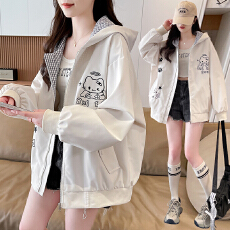 批发实拍美式KT猫格子耳朵棒球服外套女宽松春秋新款<b class='q'>甜美</b>风休闲夹克女