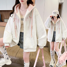 批发冬款加绒卫衣2026新款女韩系重工刺绣撞色连帽加厚上衣
