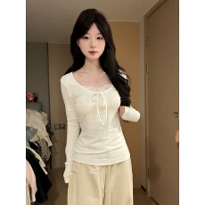 批发罗纹德绒 蕾丝拼接蝴蝶结<b class='q'>长袖</b>T恤<b class='q'>打底衫</b>女秋冬季内搭修身显瘦上衣