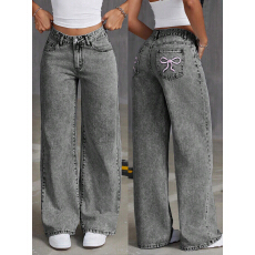 批发希音/temu/TK/<b class='q'>欧美</b>跨境印花高腰阔腿牛仔<b class='q'>裤</b>百搭弹力日常四季女士