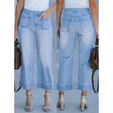 批发希音/temu/TK/<b class='q'>欧美</b>跨境牛仔<b class='q'>裤</b>女士高腰阔腿百搭弹力日常四季舒适