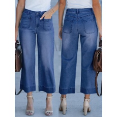 批发希音/temu/TK/<b class='q'>欧美</b>跨境高腰阔腿牛仔<b class='q'>裤</b>百搭弹力日常四季舒适女士