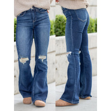 批发希音/temu/TK/<b class='q'>欧美</b>跨境高腰微喇叭牛仔<b class='q'>裤</b>女士休闲百搭弹力四季