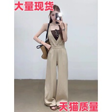 批发辣妹拽姐气质套装纯欲显瘦<b class='q'>抹胸</b>背心女高腰挂脖阔腿<b class='q'>连体裤</b>两件套潮